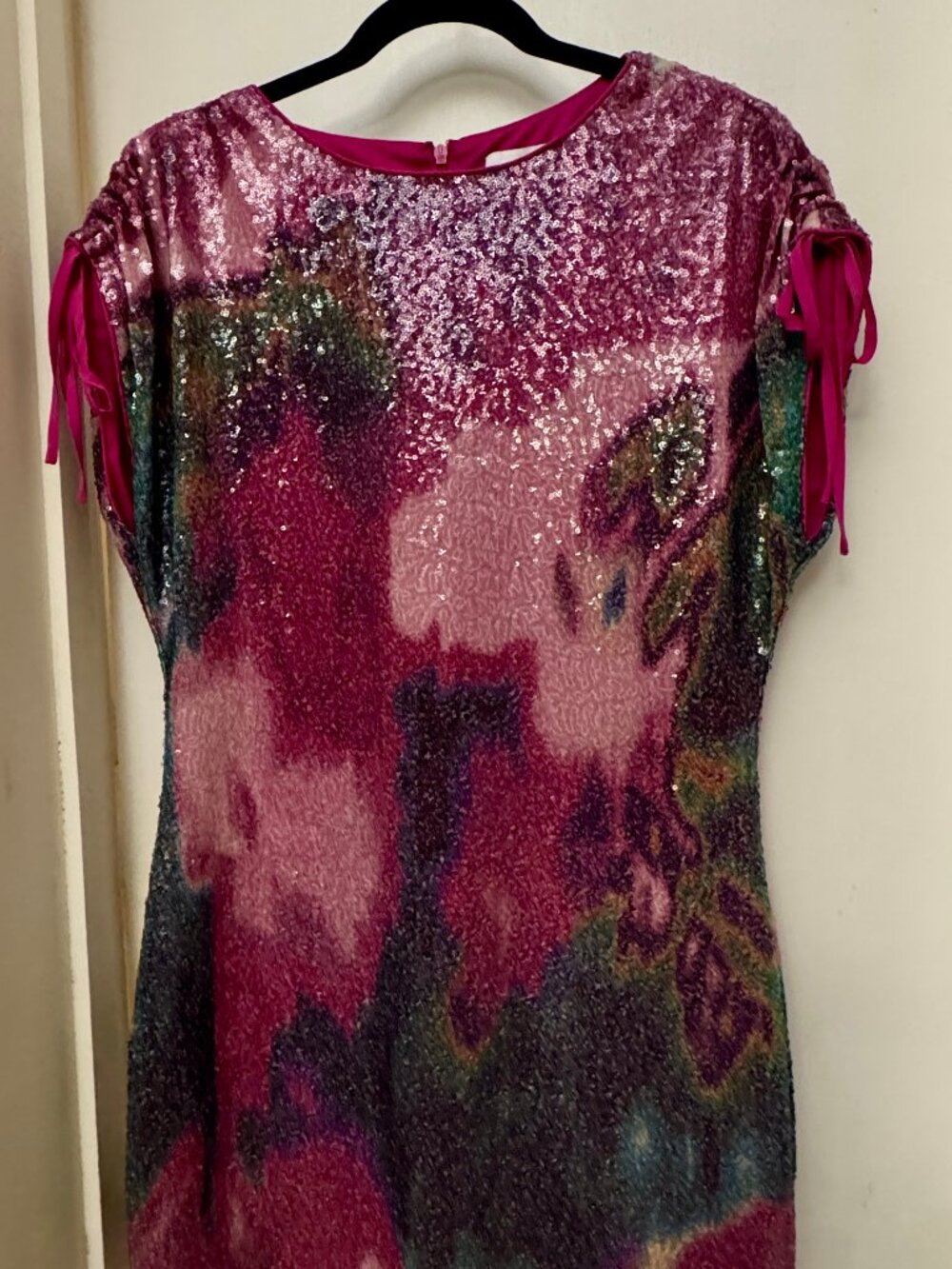 One33 Social Wome's Pink Floral Sequined Jewel Neck Mini Dress